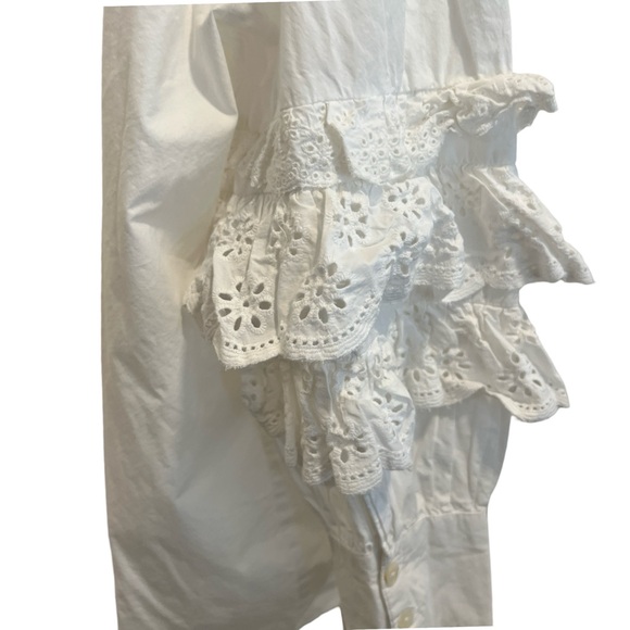 Zara White Long Sleeve Lace Ruffle Sleeve Oversized Shirt XL - Picture 6 of 9